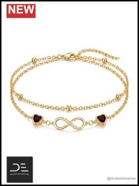 18K Yellow Gold Infinity Birthstone Bracelet/Anklet Adjustable 7-9"